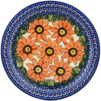 Polish Pottery Plate 8&quot; Red Blooms UNIKAT