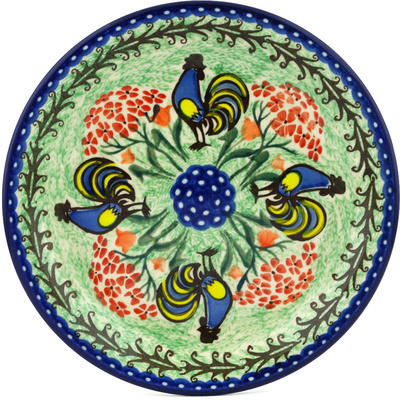 Polish Pottery Plate 8&quot; Rooster Dance UNIKAT