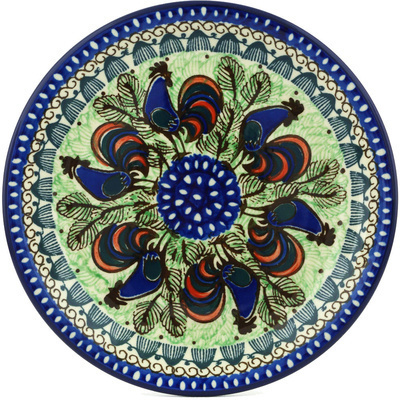 Polish Pottery Plate 8&quot; Rooster Row UNIKAT