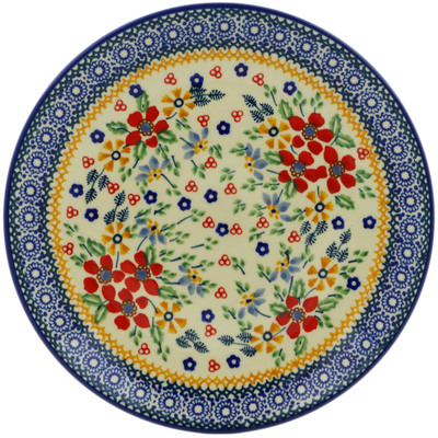 Polish Pottery Plate 8&quot; Ruby Bouquet UNIKAT