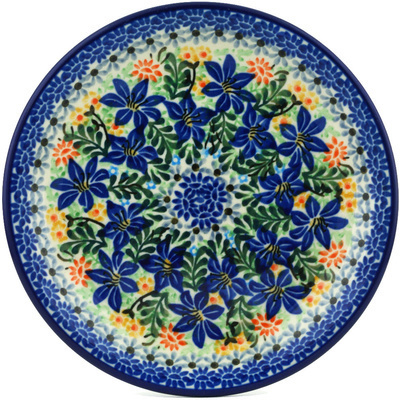Polish Pottery Plate 8&quot; Sapphire Lilies UNIKAT