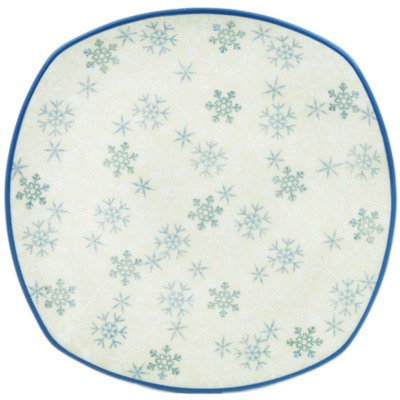 Polish Pottery Plate 8&quot; Silver Snow Fall UNIKAT