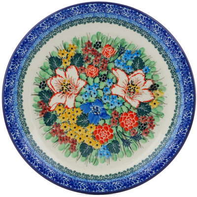 Polish Pottery Plate 8&quot; Splendid Hibiscus UNIKAT