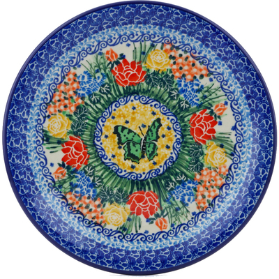 Polish Pottery Plate 8&quot; Springtime Butterfly UNIKAT