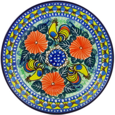 Polish Pottery Plate 8&quot; Summer Rooster UNIKAT