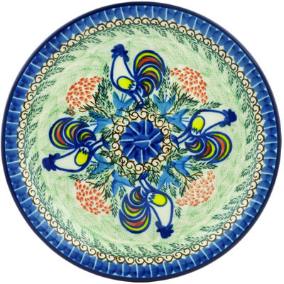 Polish Pottery Plate 8&quot; Summer Rooster UNIKAT