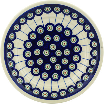 Polish Pottery Plate 8&quot; Traditional Peacock