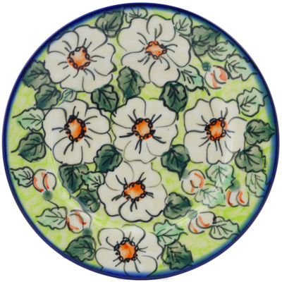 Polish Pottery Plate 8&quot; White Flower Bouquet UNIKAT