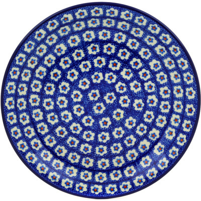 Polish Pottery Plate 8&quot; White Flowers On Blue