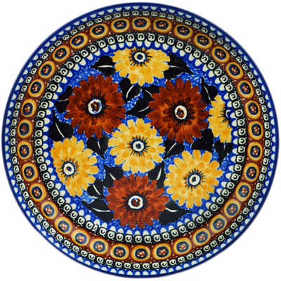 Polish Pottery Plate 9&quot; Autumn Chrysanthemums UNIKAT