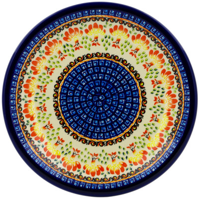 Polish Pottery Plate 9&quot; Blooming Red