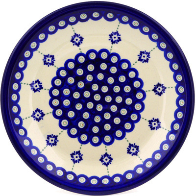 Polish Pottery Plate 9&quot; Blue Boutonniere