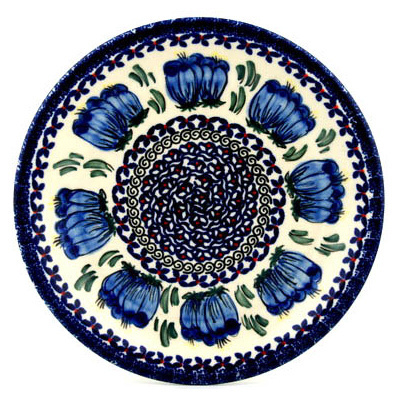 Polish Pottery Plate 9&quot; Blue Bulbs