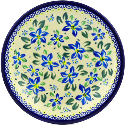 Polish Pottery Plate 9&quot; Blue Clematis