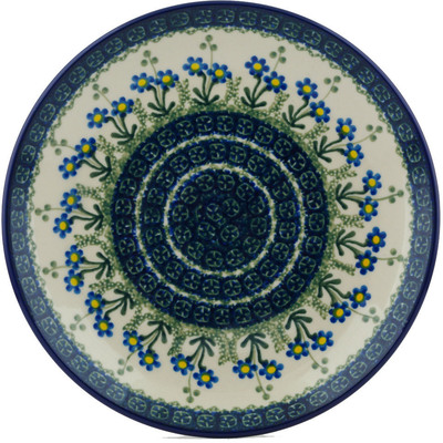 Polish Pottery Plate 9&quot; Blue Daisy Circle