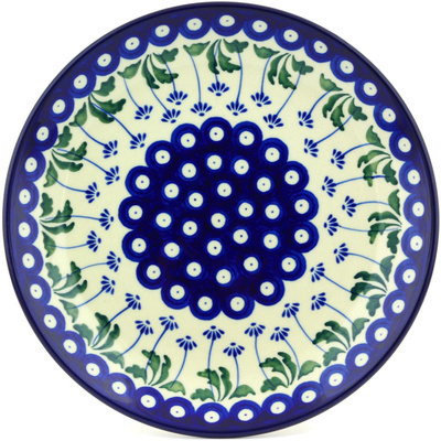 Polish Pottery Plate 9&quot; Blue Daisy Peacock