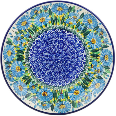 Polish Pottery Plate 9&quot; Blue Daisy UNIKAT