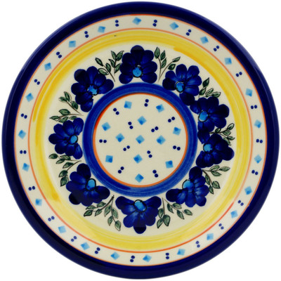 Polish Pottery Plate 9&quot; Blue Diamond Flowers