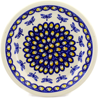 Polish Pottery Plate 9&quot; Blue Eyed Dragonfly
