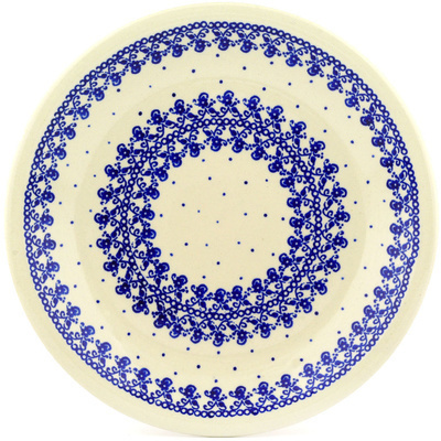 Polish Pottery Plate 9&quot; Blue Lace Vines