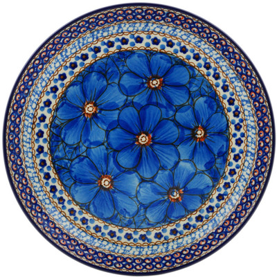 Polish Pottery Plate 9&quot; Blue Poppies UNIKAT