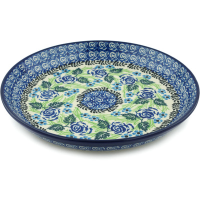 Polish Pottery Plate 9&quot; Blue Rose Garden