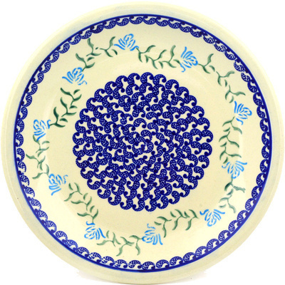 Polish Pottery Plate 9&quot; Blue Rose Peacock