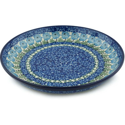 Polish Pottery Plate 9&quot; Blue Rosette Wreath
