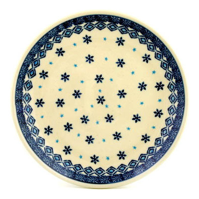 Polish Pottery Plate 9&quot; Blue Snowflake