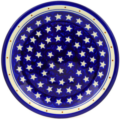 Polish Pottery Plate 9&quot; Blue Star Americana