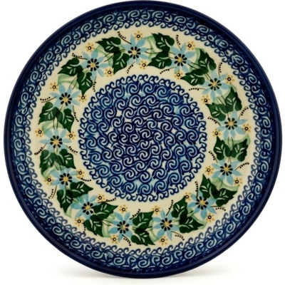 Polish Pottery Plate 9&quot; Blue Star Flower UNIKAT