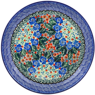 Polish Pottery Plate 9&quot; Blue Star Flowers UNIKAT