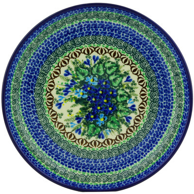 Polish Pottery Plate 9&quot; Blue Violet Garden UNIKAT