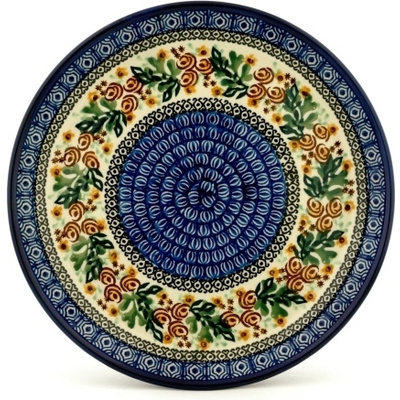 Polish Pottery Plate 9&quot; Brown Cabbage Rose UNIKAT