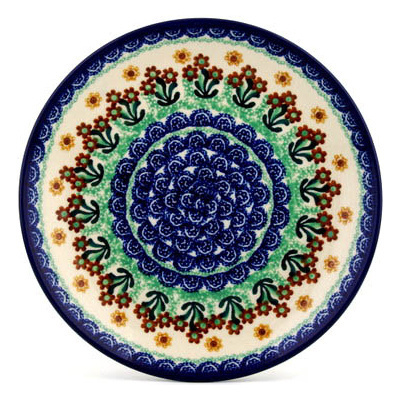 Polish Pottery Plate 9&quot; Brown Daisy Dance