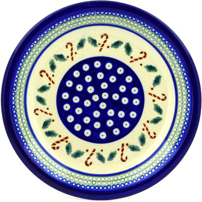Polish Pottery Plate 9&quot; Candy Cane Lane
