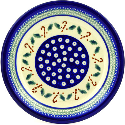 Polish Pottery Plate 9&quot; Candy Cane Lane