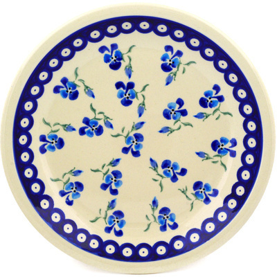 Polish Pottery Plate 9&quot; Cobalt Pansy