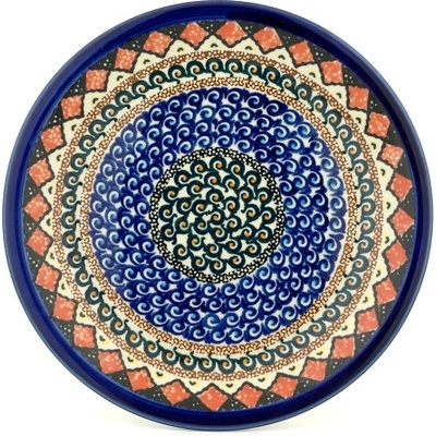 Polish Pottery Plate 9&quot; Coral Diamonds UNIKAT