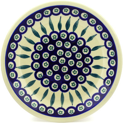 Polish Pottery Plate 9" Emerald Peacock Garden