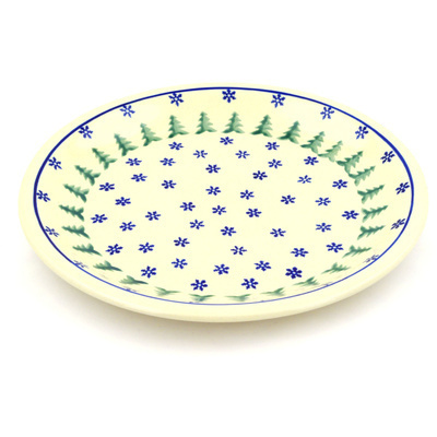 Polish Pottery Plate 9&quot; Evergreen Snowflakes