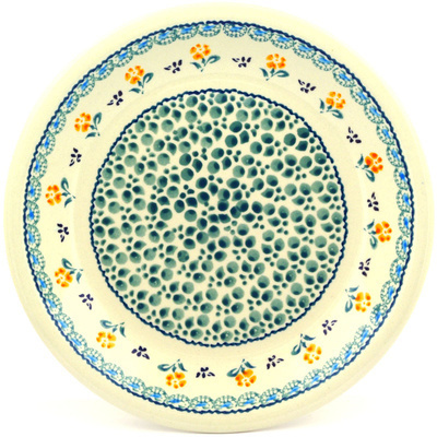 Polish Pottery Plate 9&quot; Green Bubbles