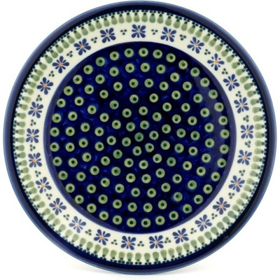 Polish Pottery Plate 9&quot; Green Gingham Peacock