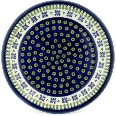 Polish Pottery Plate 9&quot; Green Gingham Peacock