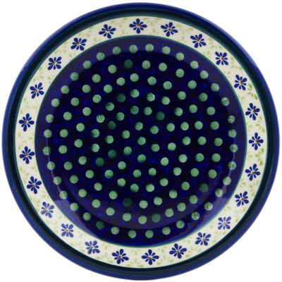 Polish Pottery Plate 9&quot; Green Gingham Peacock