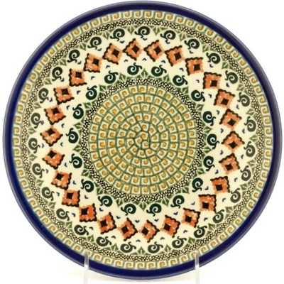 Polish Pottery Plate 9&quot; Green Mosaic UNIKAT
