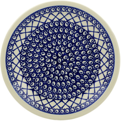 Polish Pottery Plate 9&quot; Lattice Peacock