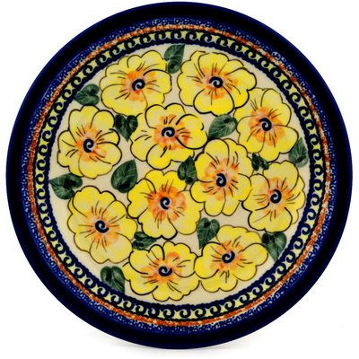 Polish Pottery Plate 9&quot; Lemon Poppies UNIKAT