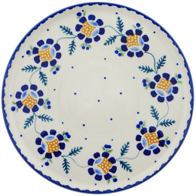 Polish Pottery Plate 9&quot; Orange And Blue Flower