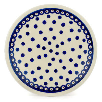 Polish Pottery Plate 9&quot; Peacock Dots